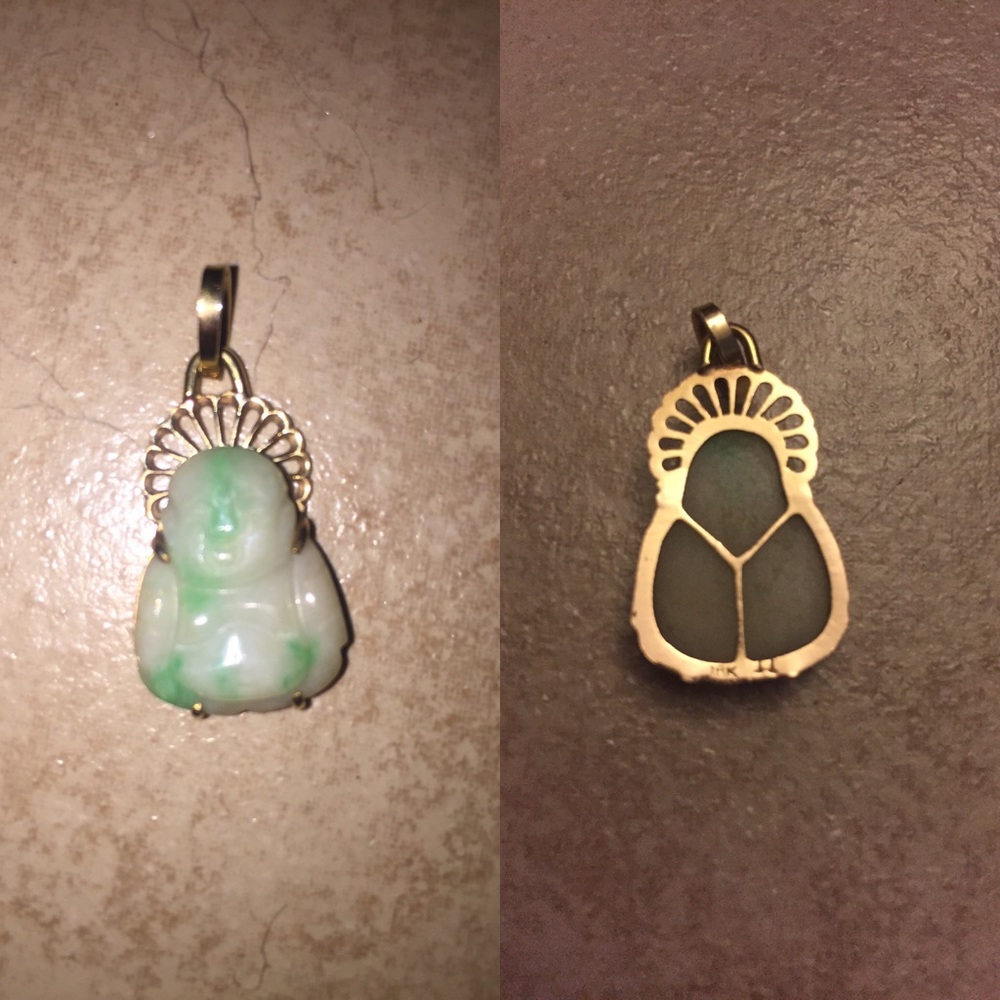 18K Gold Buddha Jade Pendant